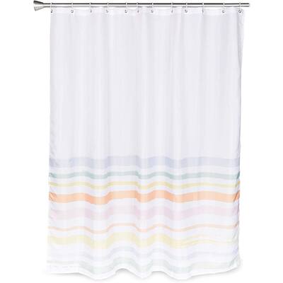 Okuna Outpost Striped Shower Curtain with 12 Plastic Hooks (Rainbow, 70 x 71 Inches)