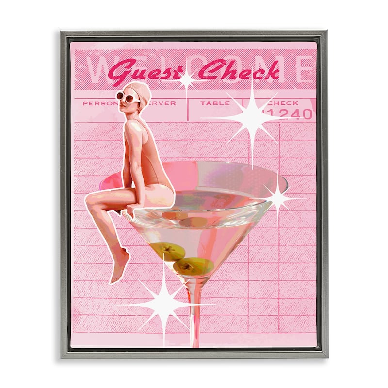Stupell Retro Restaurant Check Cocktail Framed Floater Canvas Wall Art Design By Lil' Rue - 25 x 31 - Grey