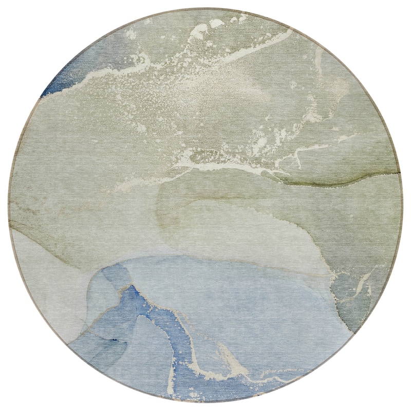 Machine Washable Indoor/ Outdoor Abstract Marble Chantille Rug