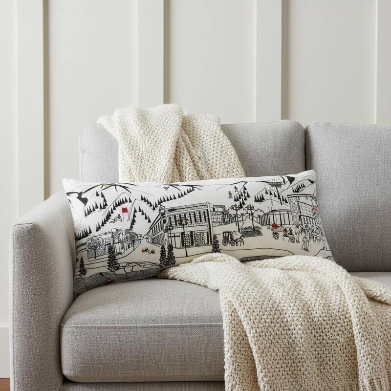 HomeRoots 14" X 35" Cream Aspen Daylight Skyline Lumbar Decorative Pillow