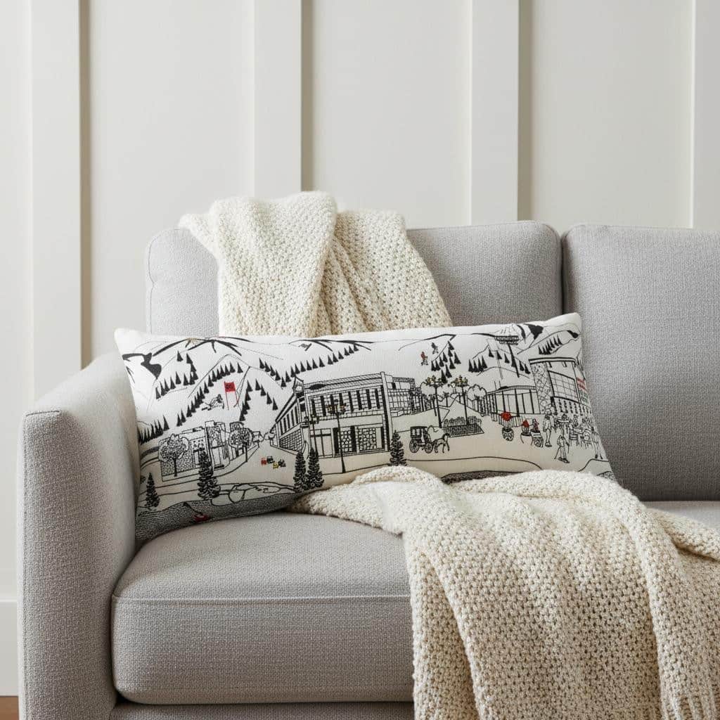 HomeRoots 14" X 35" Cream Aspen Daylight Skyline Lumbar Decorative Pillow