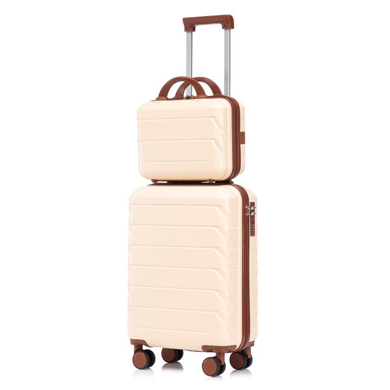 2 Piece Carry On Luggage Set, ABS Hardside Suitcase with Cosmetic Case