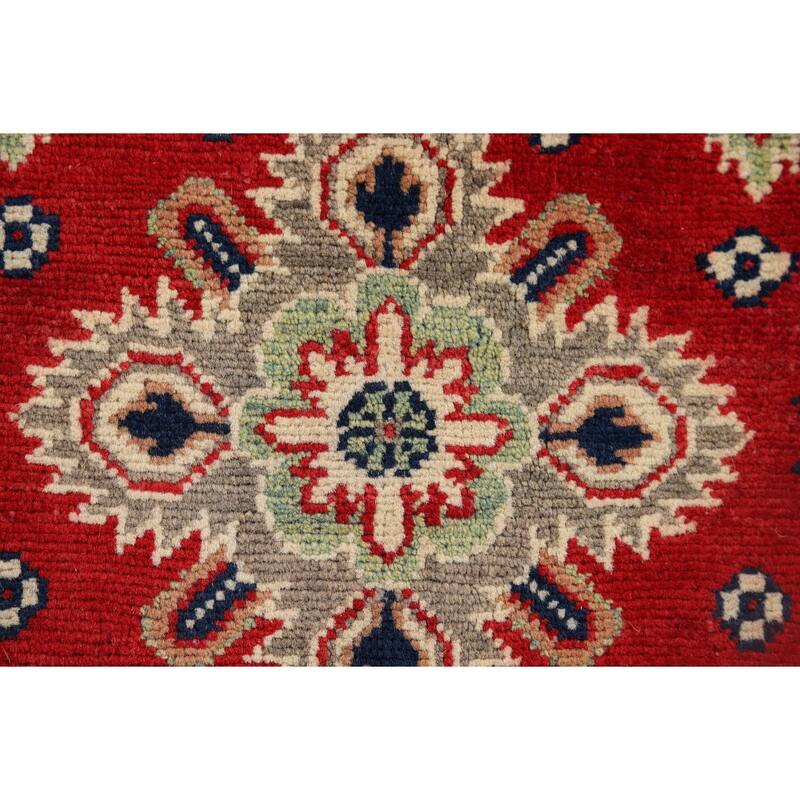 Kazak Oriental Accent Rug Hand-Knotted Red Geometric Wool Carpet - 2'8" x 4'2"