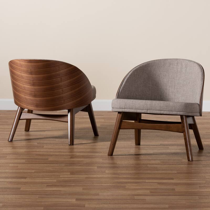 Lovella Mid-Century Modern Grey Fabric and Walnut Brown Finished Wood 2-Piece Accent Chair Set