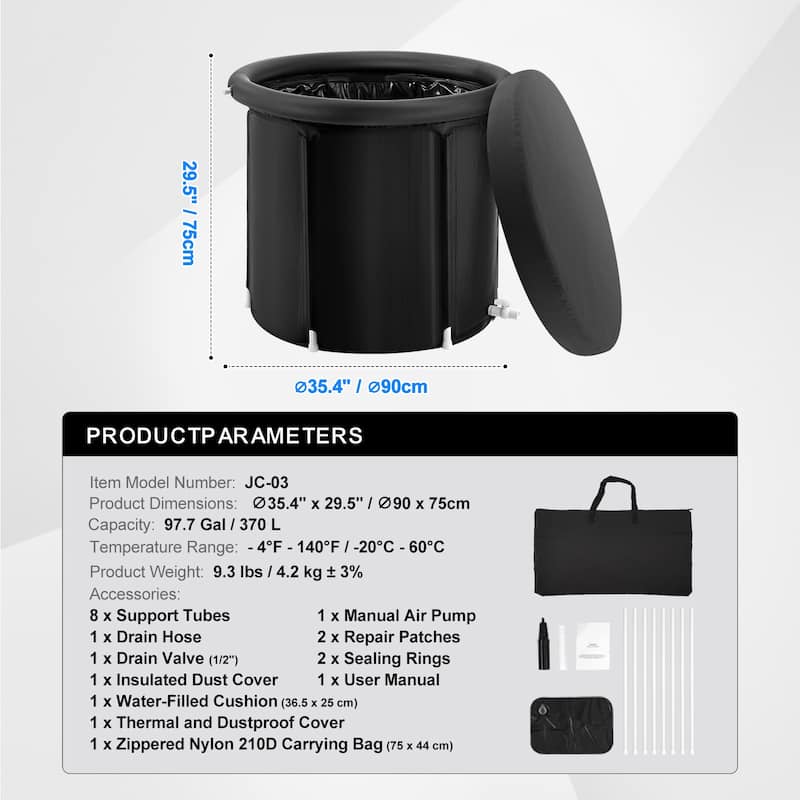 Ice Bath Tub, Cold Water Therapy Plunge Tub for Athlete, Portable Outdoor Ice Barrel Plunge Pool for Recovery