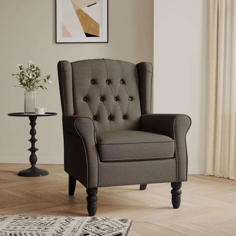 Button-Tufted Accent Chair Wingback Armchair - 38"H