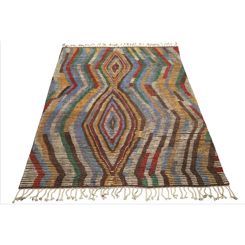 8x10 Tibetano Hand Knotted Wool Ivory Moroccan Modern & Contemporary Boho Rug - 8' x 10'