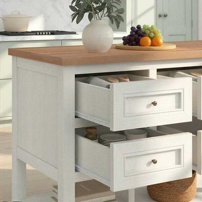 Walker Edison Modern Free-Standing Kitchen Island with 6 Drawers, White