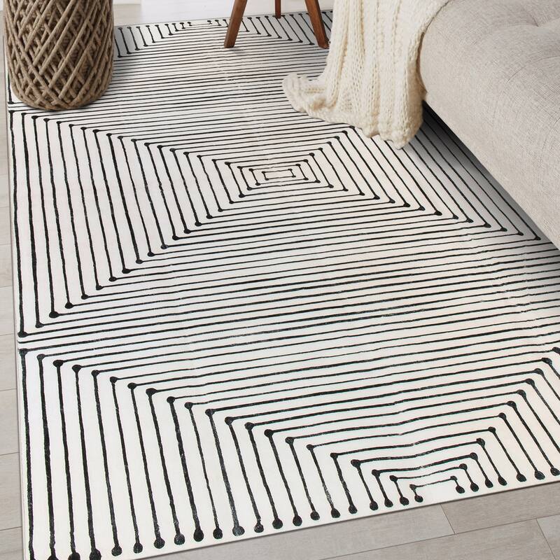 World Rug Gallery Bohemian Stripes Washable Non Slip Area Rug - Ivory - 3'x5'