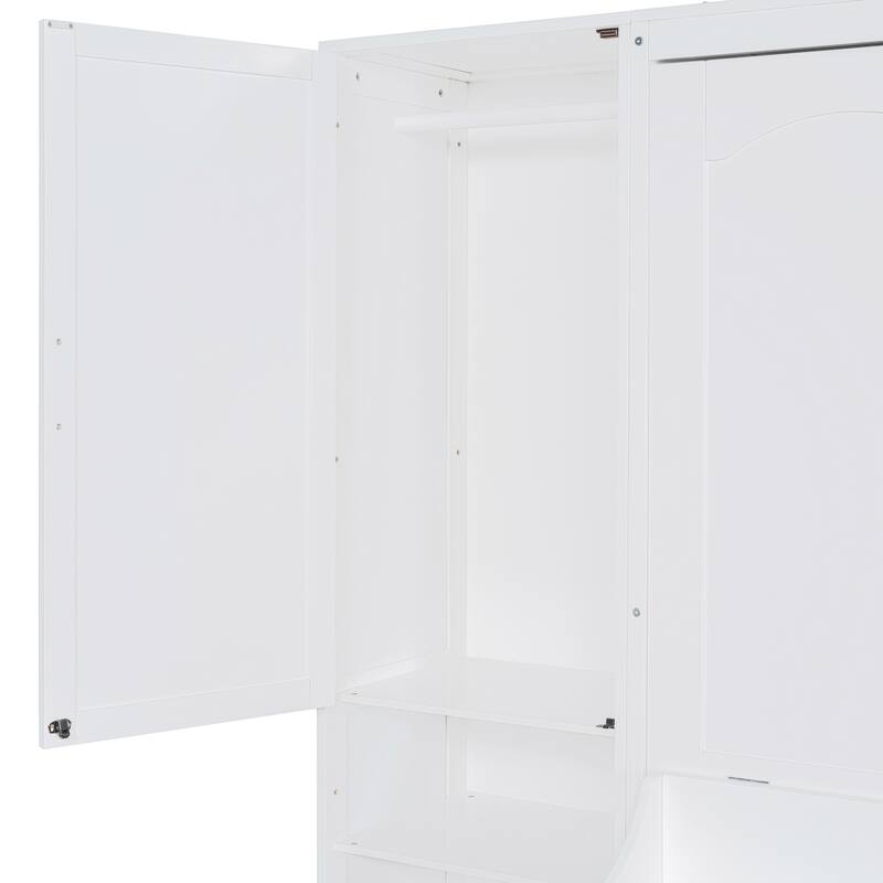 Queen Size Murphy Bed Hidden Wall Bed with Both Sides Closet Drawers and Storage Shelves, Space-Saving Versatile Murphy Bed