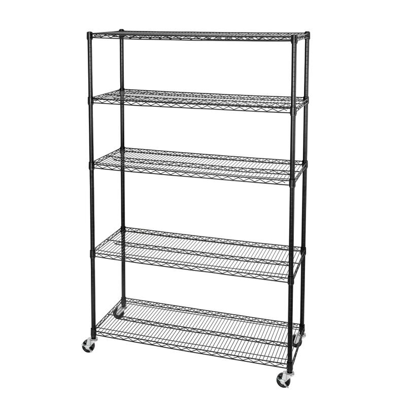 UltraDurable 5-Tier Adjustable Steel Wire Shelving with Wheels, 48" W x 18" D x 72" H, Black