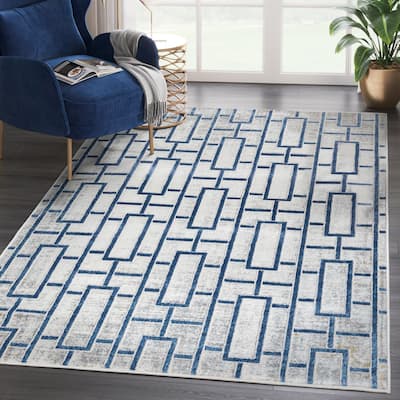 Abani Atlas Collection ATL100A Contemporary Seamless Rectangle Blue Grey Area Rug