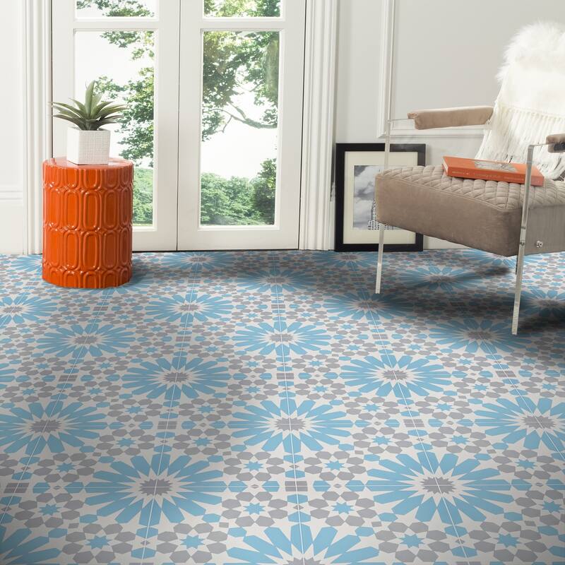 Agdal Handmade Cement Tile, 8x8, Blue-Grey