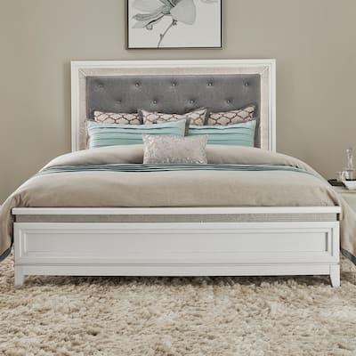 Reflections Pearl White Rhinestone Upholstered Panel Headboard with Lights - King, Queen, Full, Twin