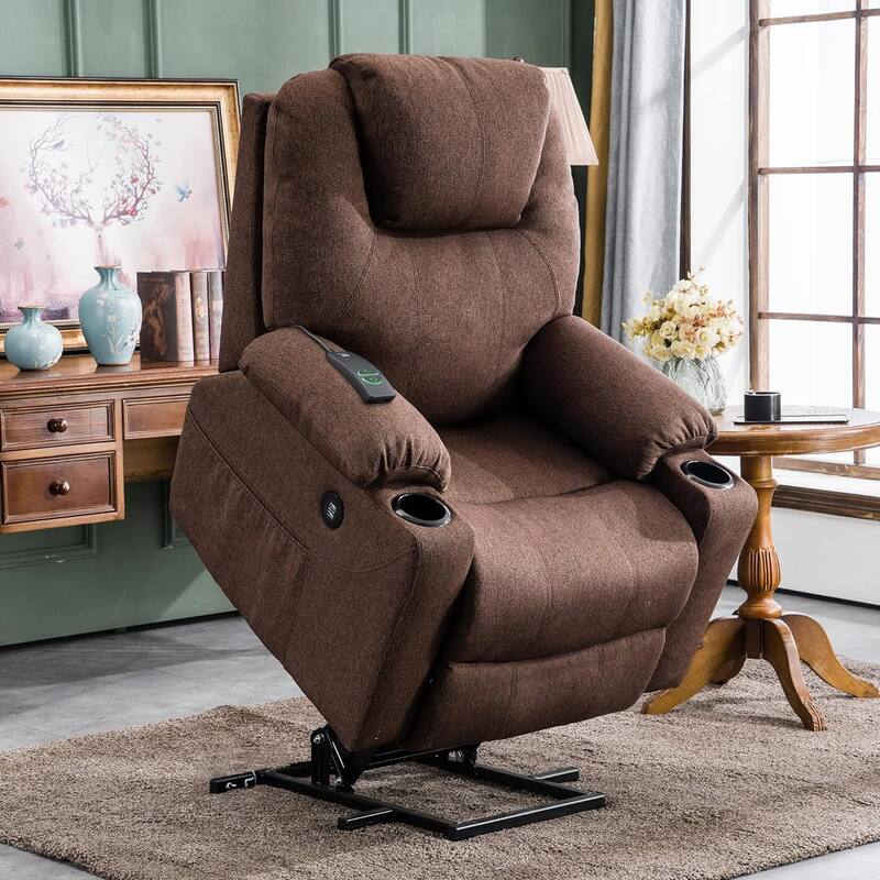 MCombo Electric Power Lift Recliner Chair Sofa with Massage and Heat, 3 Positions, USB Ports, Fabric 7040 - Coffee