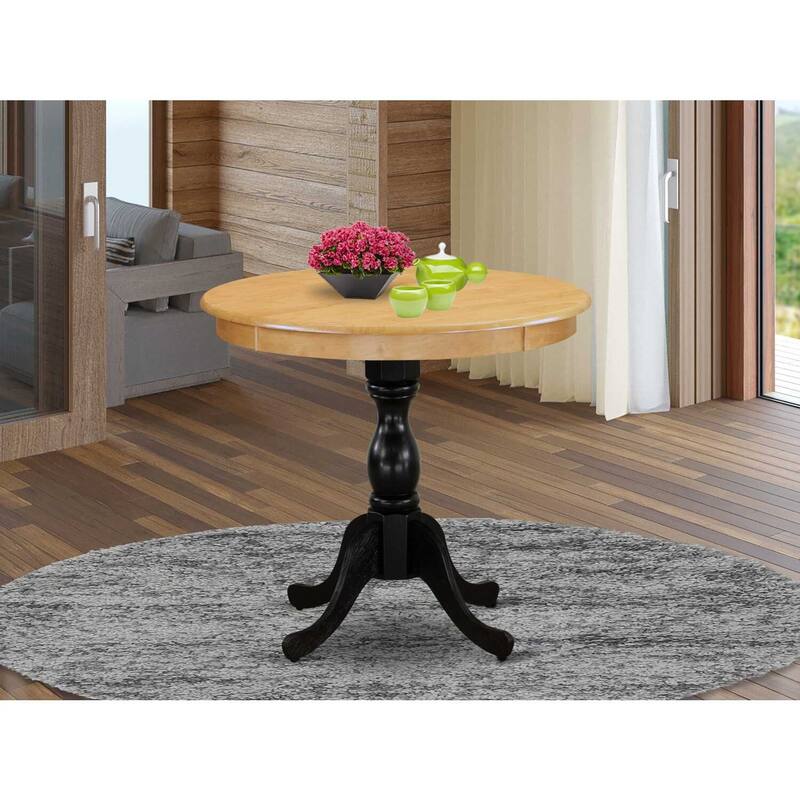 Round Dining Table 36 Inch - Gothic Glamour Pedestal Table - Oak & Black Finish - Small Space Kitchen Table