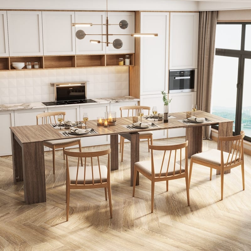 Multifunctional Extendable Wooden Dining Table - Brown