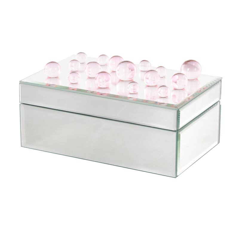 Glass Mirrored Jewelry Box with Pink or Black Bubble Textured Balls - Silver - Roche River Decor - Silver/Pink