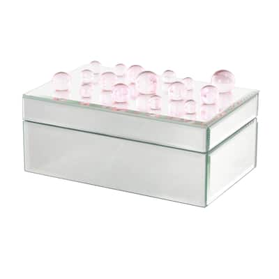 Glass Mirrored Jewelry Box with Pink or Black Bubble Textured Balls - Silver - Roche River Decor