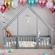 preview thumbnail 1 of 25, Kids Furniture Twin Size Wood House-Shaped Floor Bed Kids Bed with Fence and Guardrails, Grey Grey