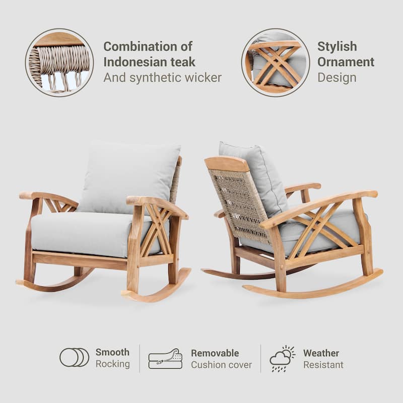 Cambridge Casual Carmel 3-piece Teak Outdoor Rocking Chair Set with Cushion