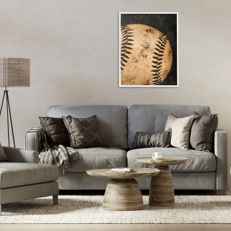 Stupell Vintage Baseball Close Up Framed Giclee Art Design By Kim Allen