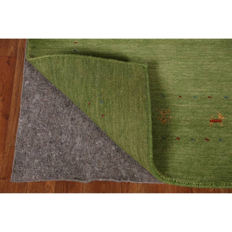 Hand Knotted Oriental 100% Wool Carpet Tribal Animal Pictorial Green Gabbeh Area Rug - 7' 8'' X 5' 4''