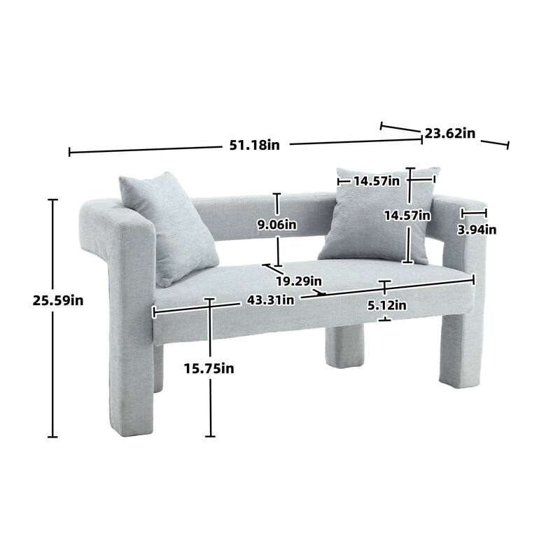 Modern Chenille 2-Seater Sofa Small Upholstered Loveseat with 2 Pillows, Arc Backrest, for Bedroom Living Room, Study