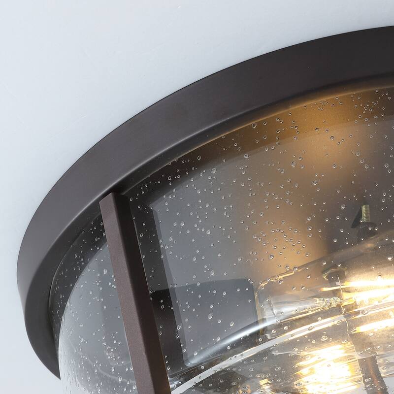 Vintage Oil Rubbed Bronze 2-Light Bubble Clear Glass Flush Mount Ceiling Lamp