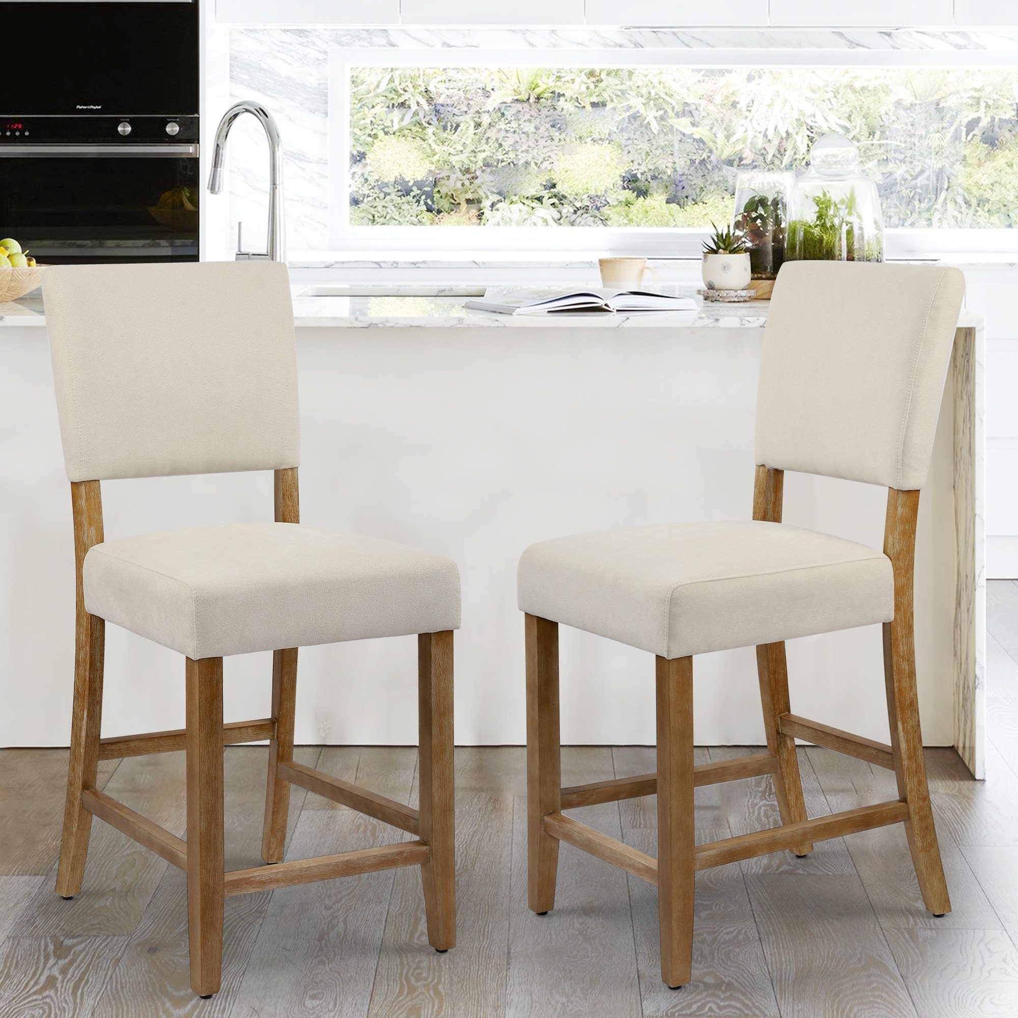 White washed counter height stools top