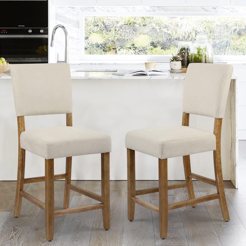 24 Inches Counter Height Bar Stools Upholstered Barstools with Brushed Legs Set of 2