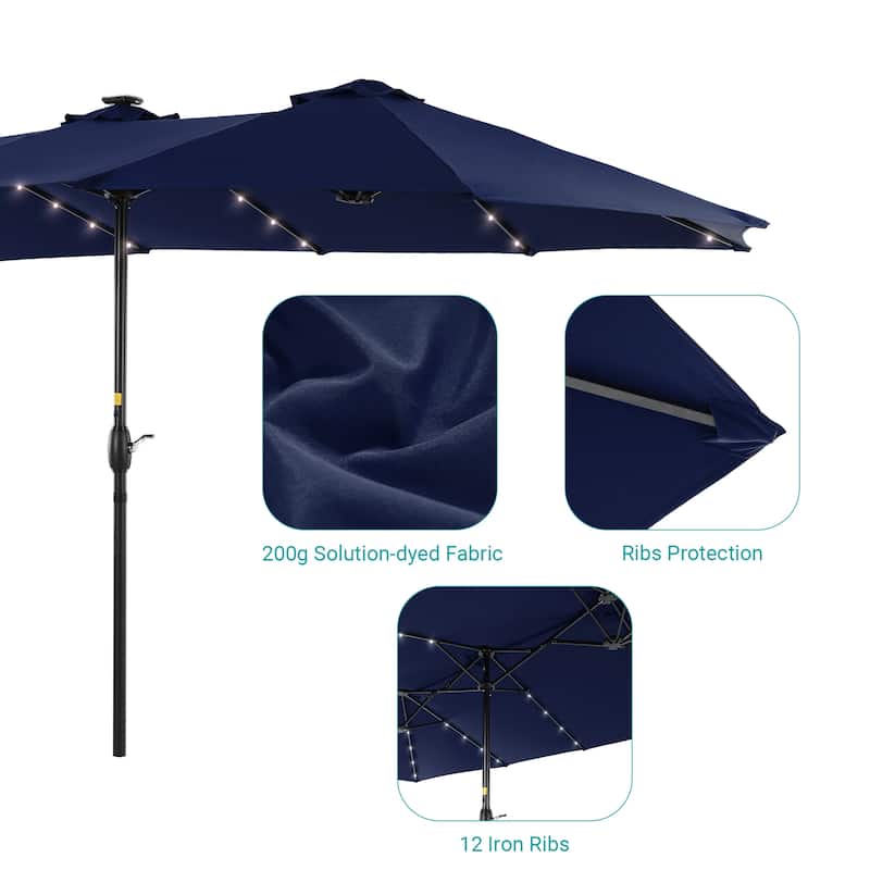 BONOSUKI 15x9ft LED Double-Sided Patio Umbrella Aluminum Large Canopy