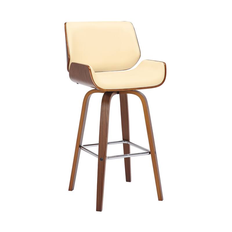 Tyler Mid-Century Swivel Bar Stool, Upholstered Counter Height Chair with Bentwood Legs