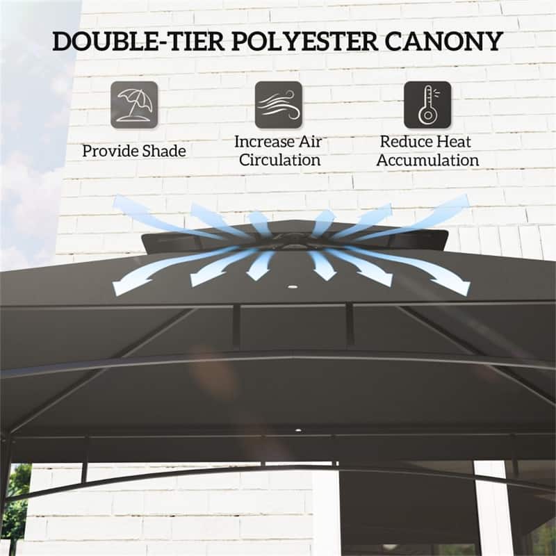 Galvanized Metal Polyester 2-Tier Outdoor Gazebo - 94.5" L x 59.1" W x 101.2" H