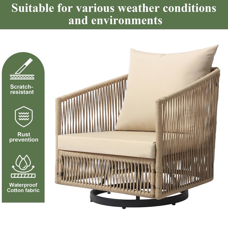 3-piece Cushioned Swivel Patio Wicker Furniture Set Outdoor Rattan Bistro Set.