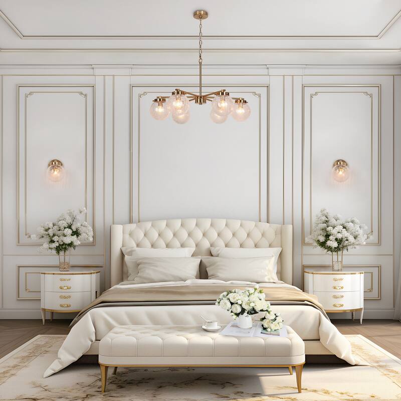 Bola Modern Gold 6-Light Glass Wheel Chandelier for Dining Room Bedroom - D 28" x H 18"