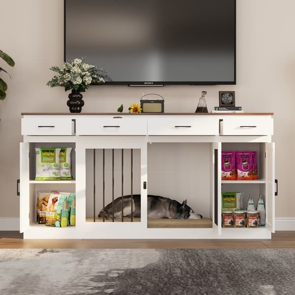 Pet Habitat TV Stand Modern Home Furniture with BuiltIn Dog Kennel