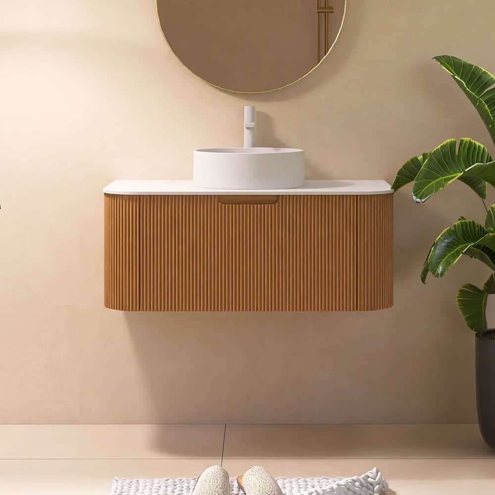 Wall-Mounted Bathroom Vanity with White Round Ceramic Sink