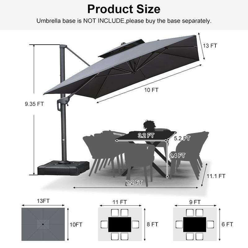 PURPLE LEAF 10 X 13 ft Large Patio Umbrella Hanging Double Top Rectangle Offset Umbrellawith Base