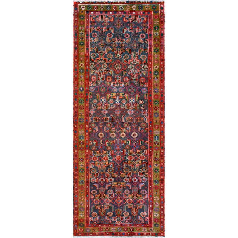 Fine Vintage Distressed Behice Navy/Red Runner - 3'11" x 10'0"