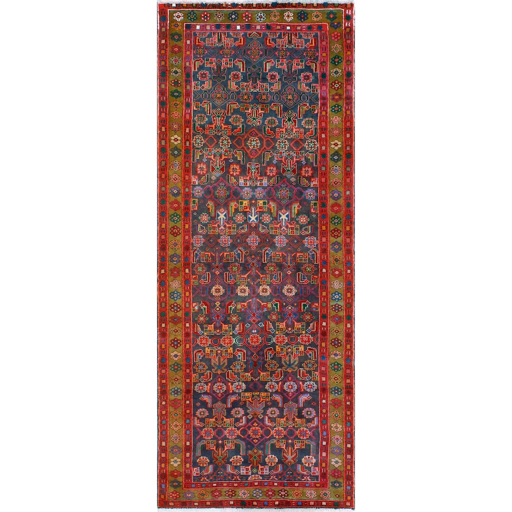 Fine Vintage Distressed Behice Navy/Red Runner - 3'11" x 10'0"