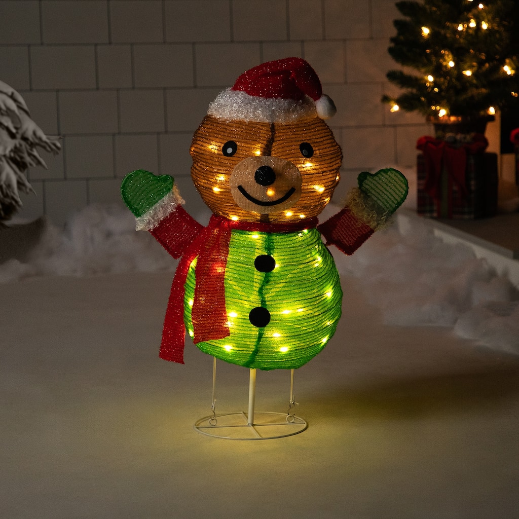Pre-Lit LED Pop-up Bear in Santa Hat Outdoor Christmas Decoration - 27" - Brown