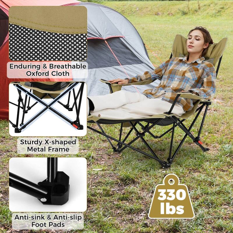 Goplus Camping Lounge Chair with Detachable Footrest & 4-Position - See Details