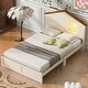 preview thumbnail 2 of 46, Bedroom Solid Wood Platform Bed House-Shaped Headboard Walnut Roof with LED Window Bed Frame Platform No Box Spring Needed