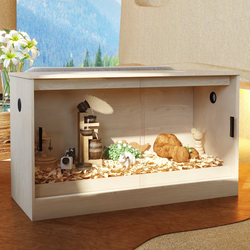 Glass Enclosure with Sliding Doors –Lizard, Gecko, 120 Gallon Wooden Reptile Terrarium Tank with Sliding Doors & Ventilation