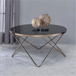 Topcraft Modern Round Coffee Table with Black Glass Top - Black ...