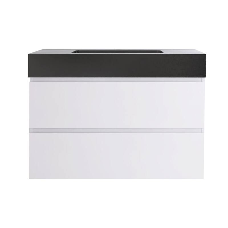 24"/30"/36" Wall-Mounted Bathroom Vanity Set with Black Integrated Quartz Sand Sink
