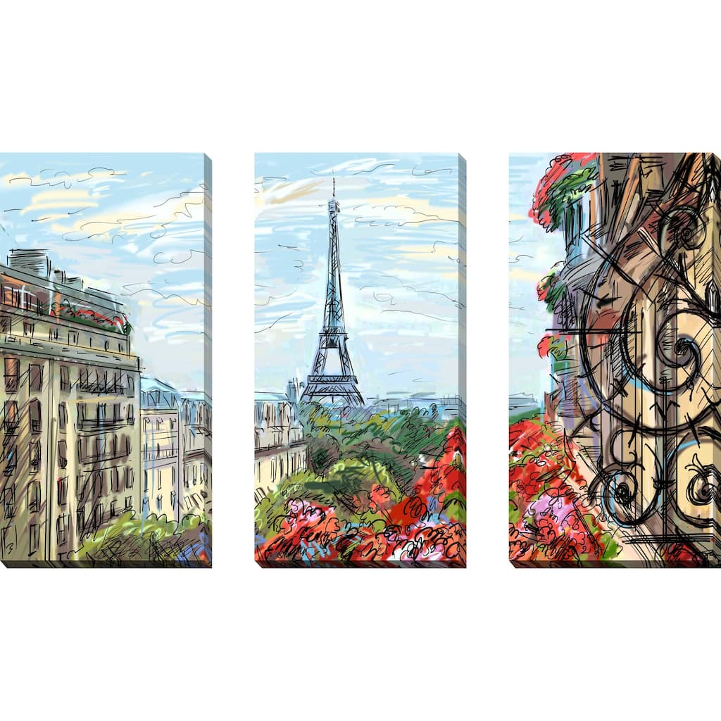 "Paris By Day" 3 Piece Set on Canvas
