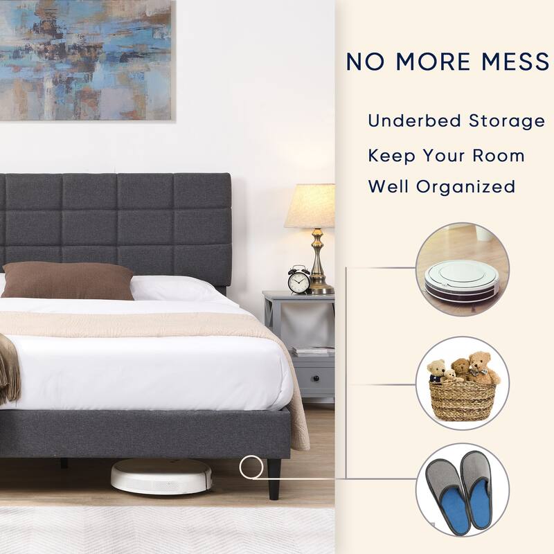Platform Bed Frame with Fabric Upholstered Headboard