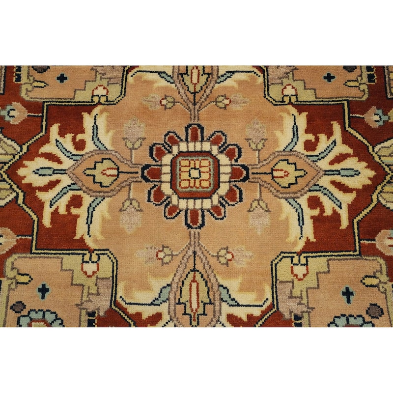 Hand Knotted Oriental 100% Wool Carpet Transitional Medallion Beige & Ivories Oushak Area Rug - 13' 9'' X 9' 10''